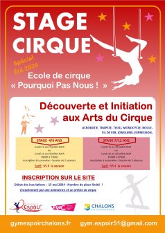 Affiche de l'évènement stage cirque vacances été 2024  à Châlons-en-Champagne